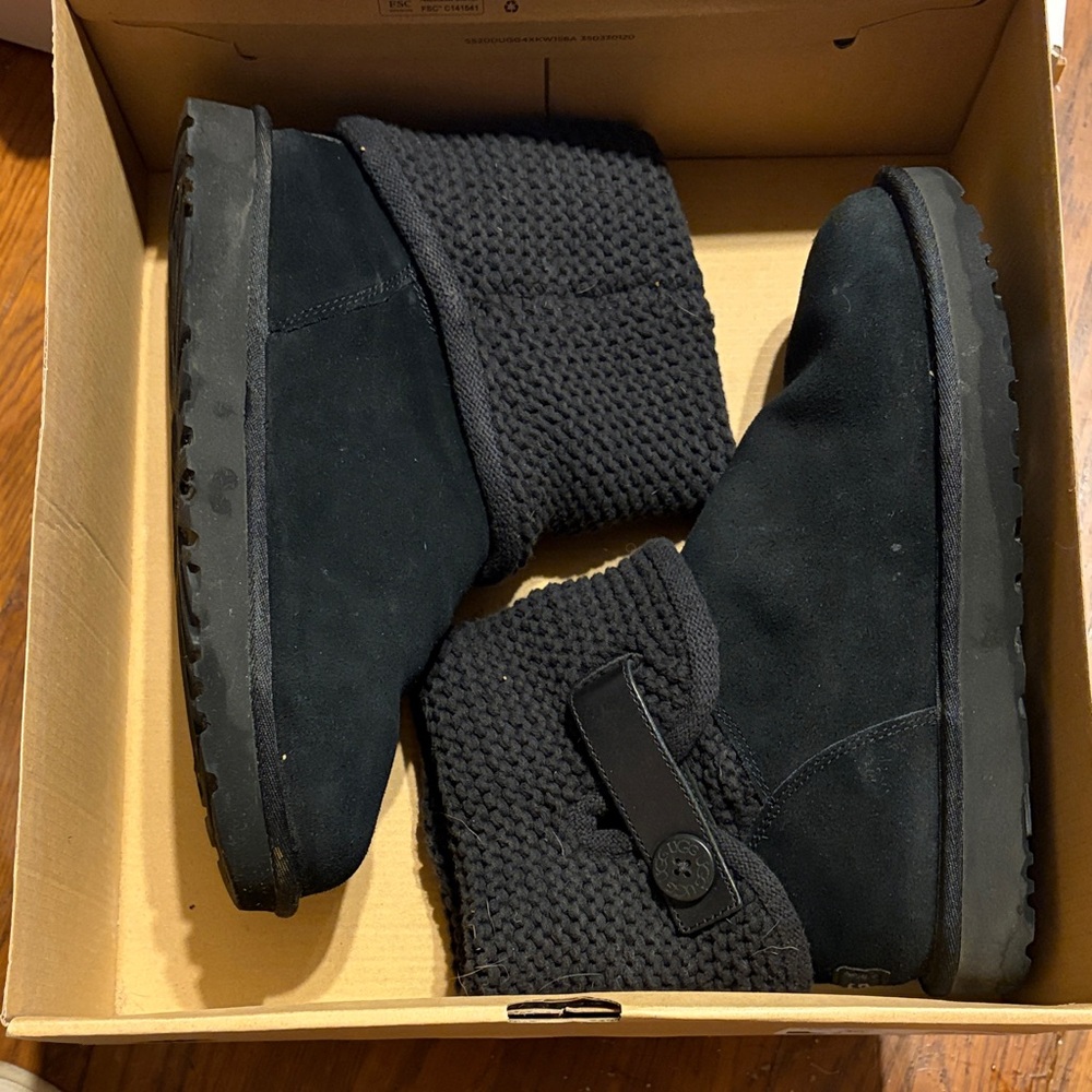 UGG Black Knit and Suede Boots